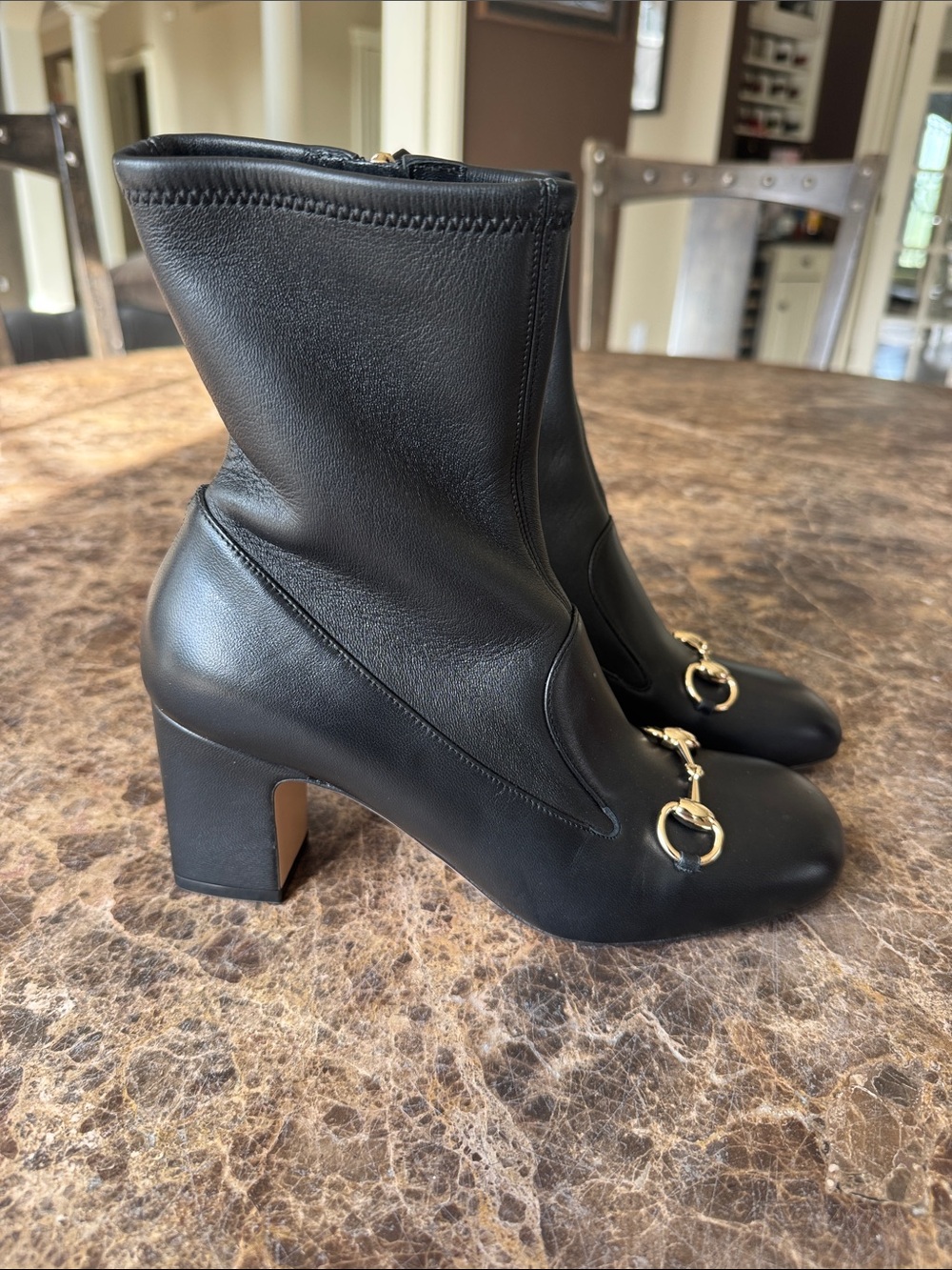 Gucci nappa rea soho black horsebit round toe boot bootie sz 38.5